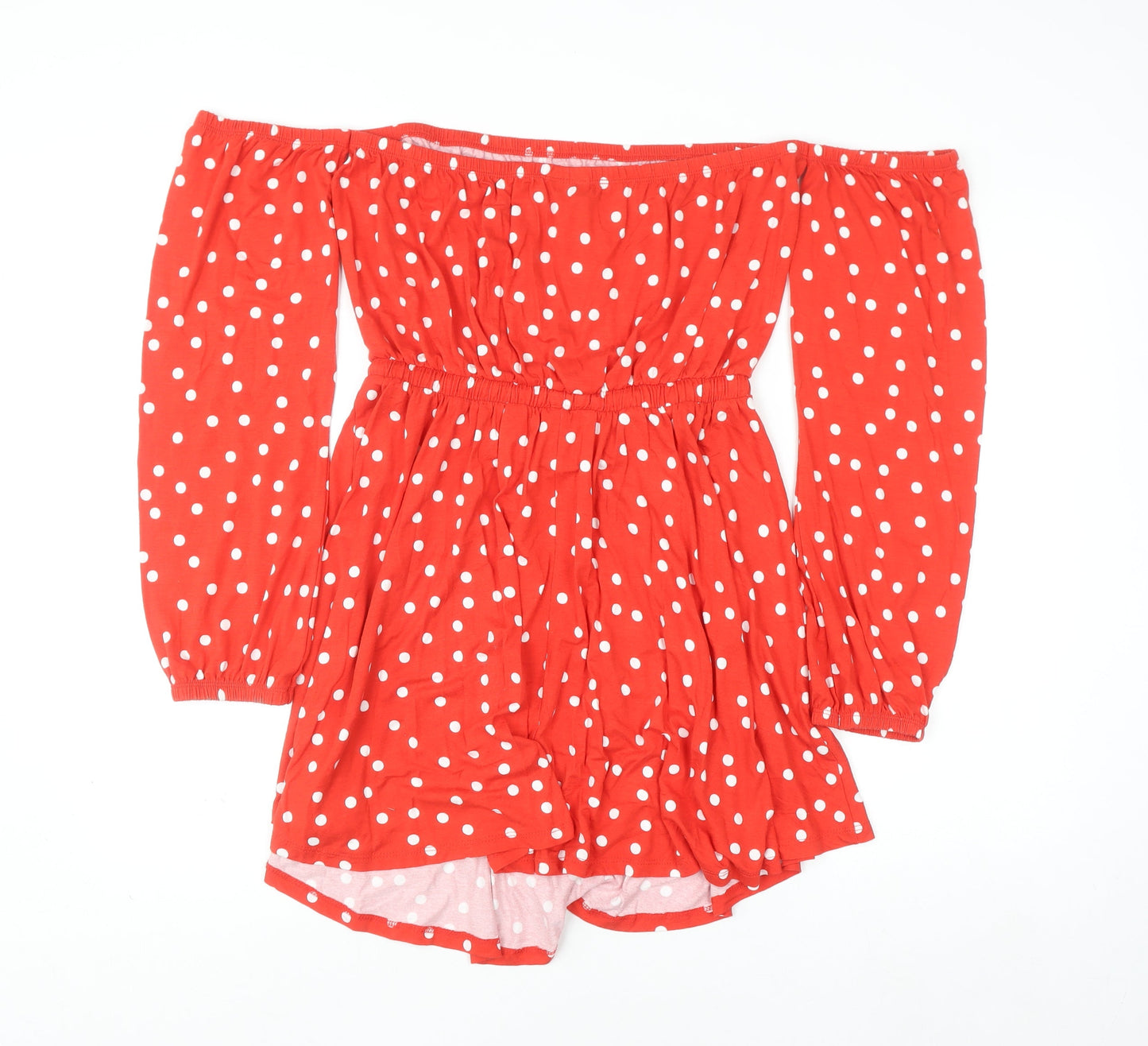 ASOS Women Red Polka Dot Off Shoulder Skater Dress Size 10