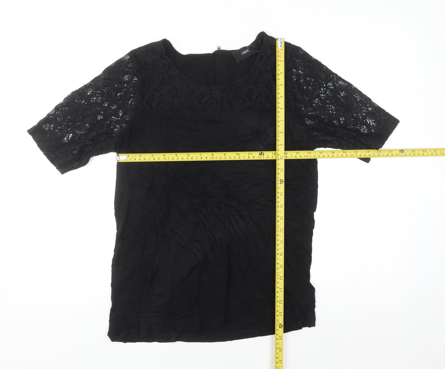 Next Women's Black Lace Short Sleeve Viscose Blouse Size 16