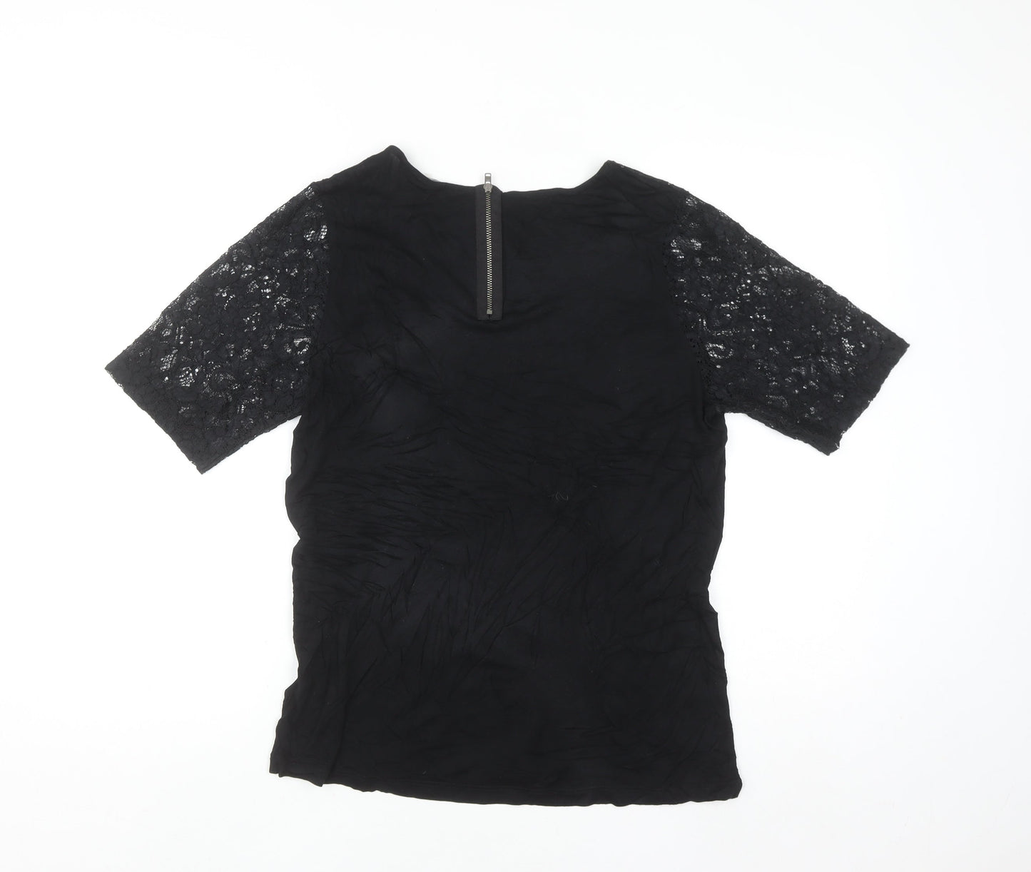 Next Women's Black Lace Short Sleeve Viscose Blouse Size 16