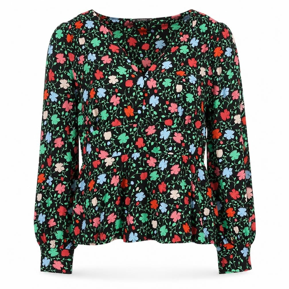 Dunnes Women’s Multicoloured Floral Viscose Blouse Size M Long Sleeve