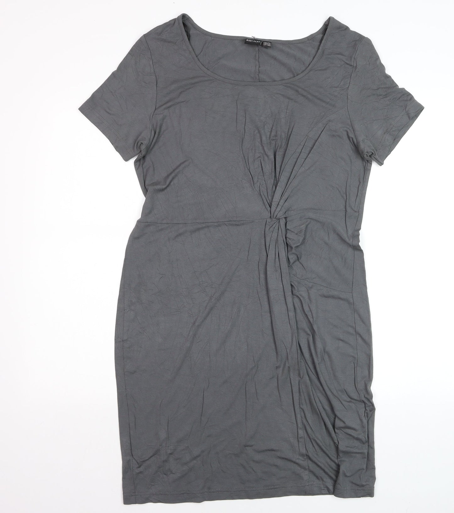 Body Flirt Womens Grey Sheath Dress M Short Sleeve Scoop Neck Ruched
