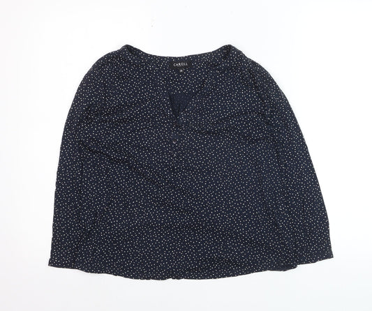 Caroll Women’s Blue Polka Dot V-Neck Long Sleeve Blouse Size 10