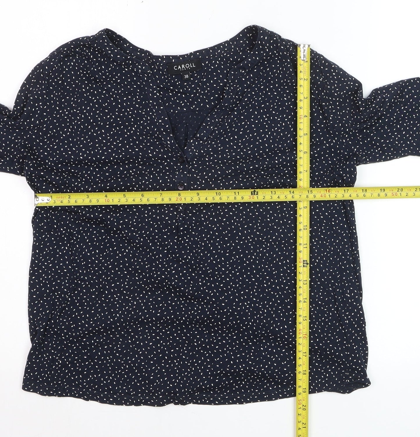 Caroll Women’s Blue Polka Dot V-Neck Long Sleeve Blouse Size 10