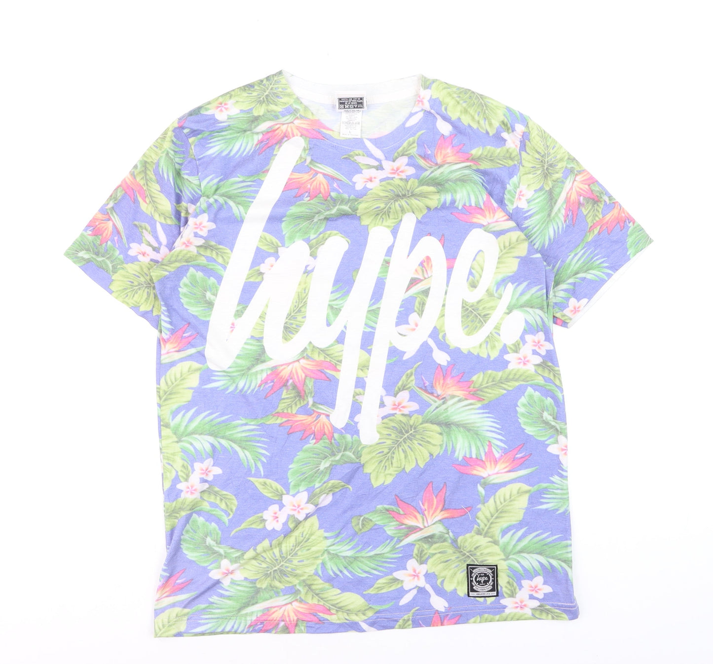 Hype Men's Blue Tropical Floral Graphic T-Shirt Size L