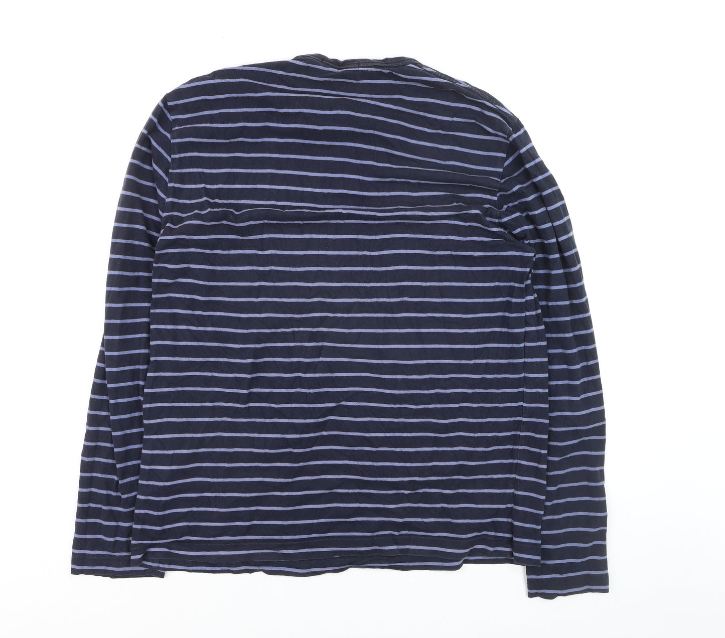 French Connection Men's Blue Striped Long Sleeve Cotton Top Size L