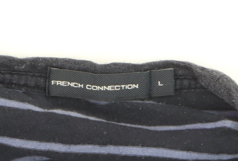 French Connection Men's Blue Striped Long Sleeve Cotton Top Size L