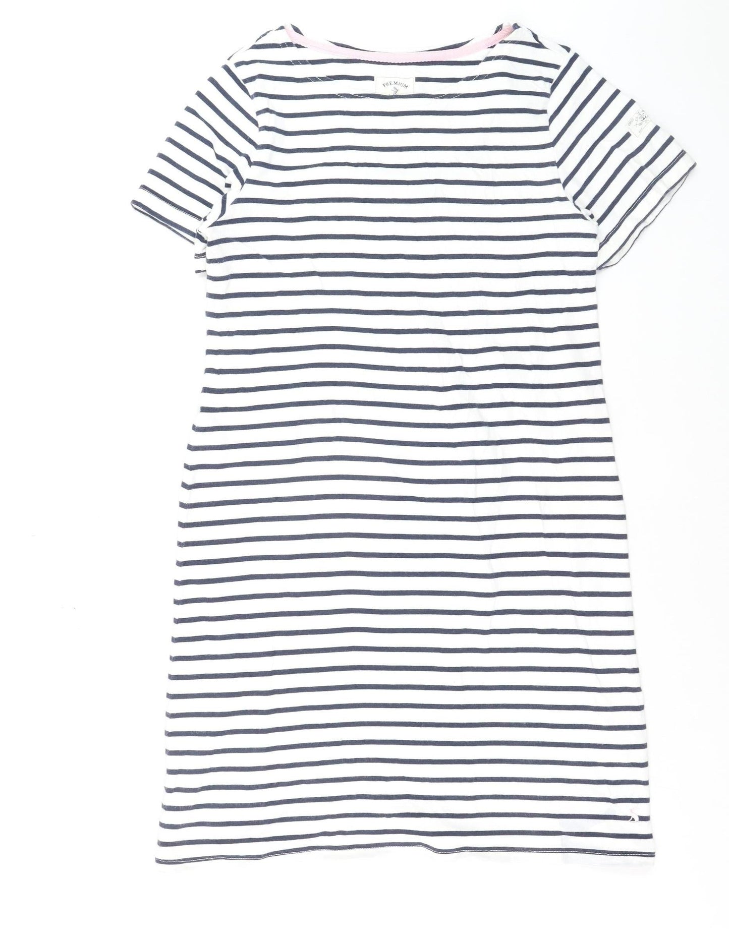 Joules Women White Navy Striped Cotton T-Shirt Dress Size 12