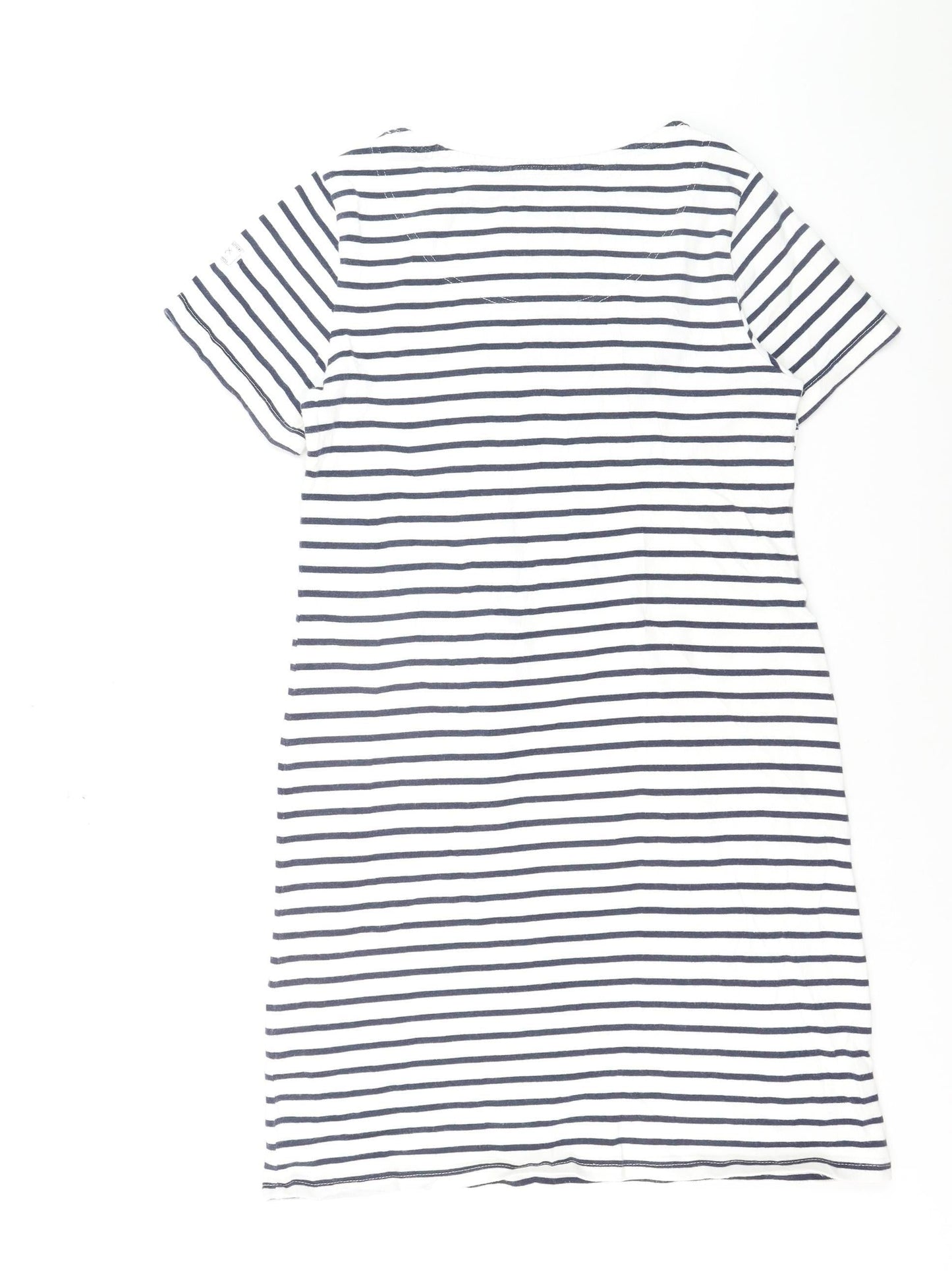 Joules Women White Navy Striped Cotton T-Shirt Dress Size 12