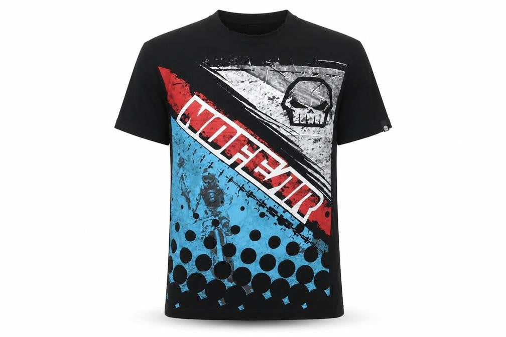 No Fear Men's Black Graphic Skull Motocross T-Shirt Size L