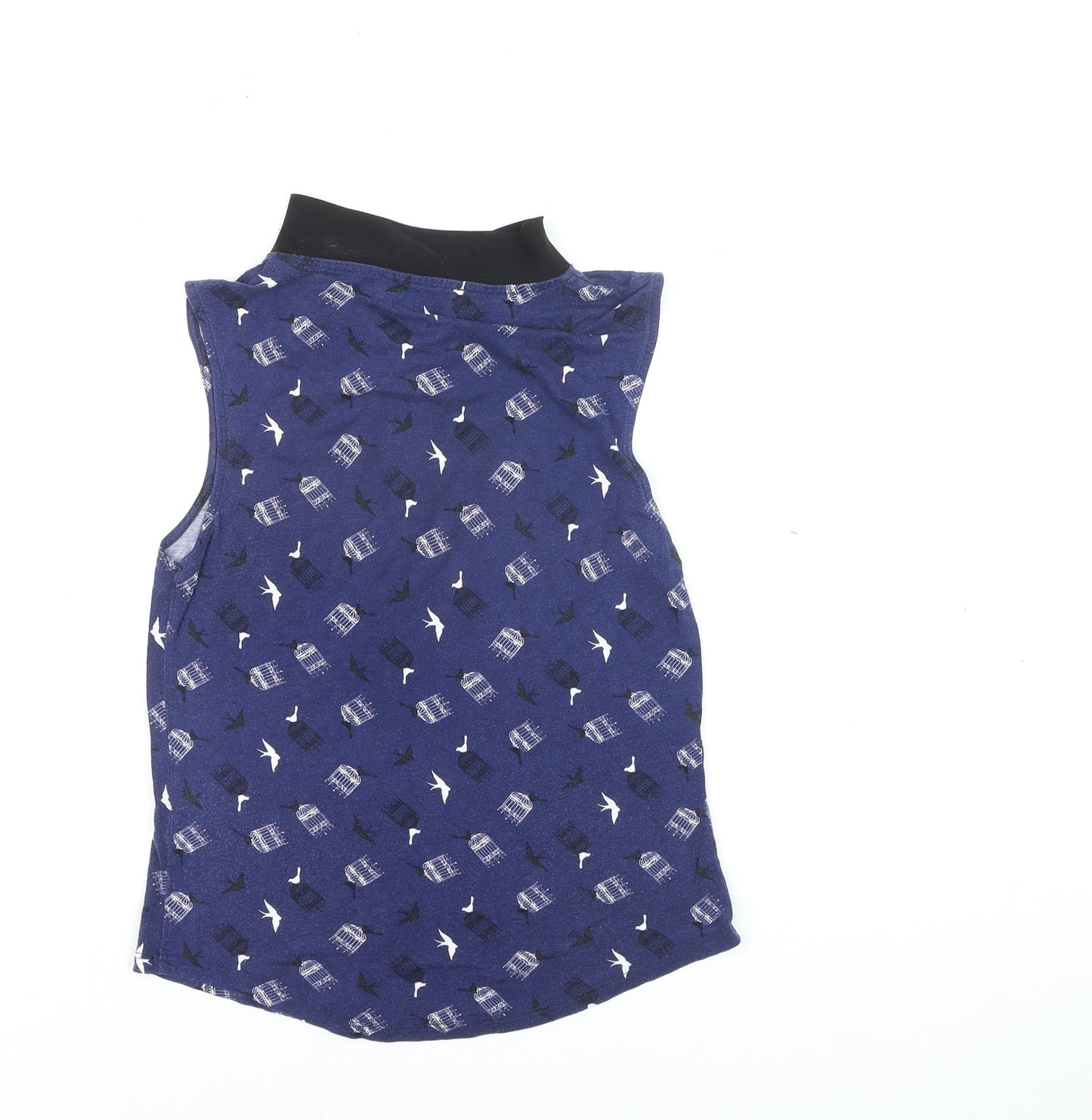Oasis Women's Blue Bird Print Collared Sleeveless Blouse Size S