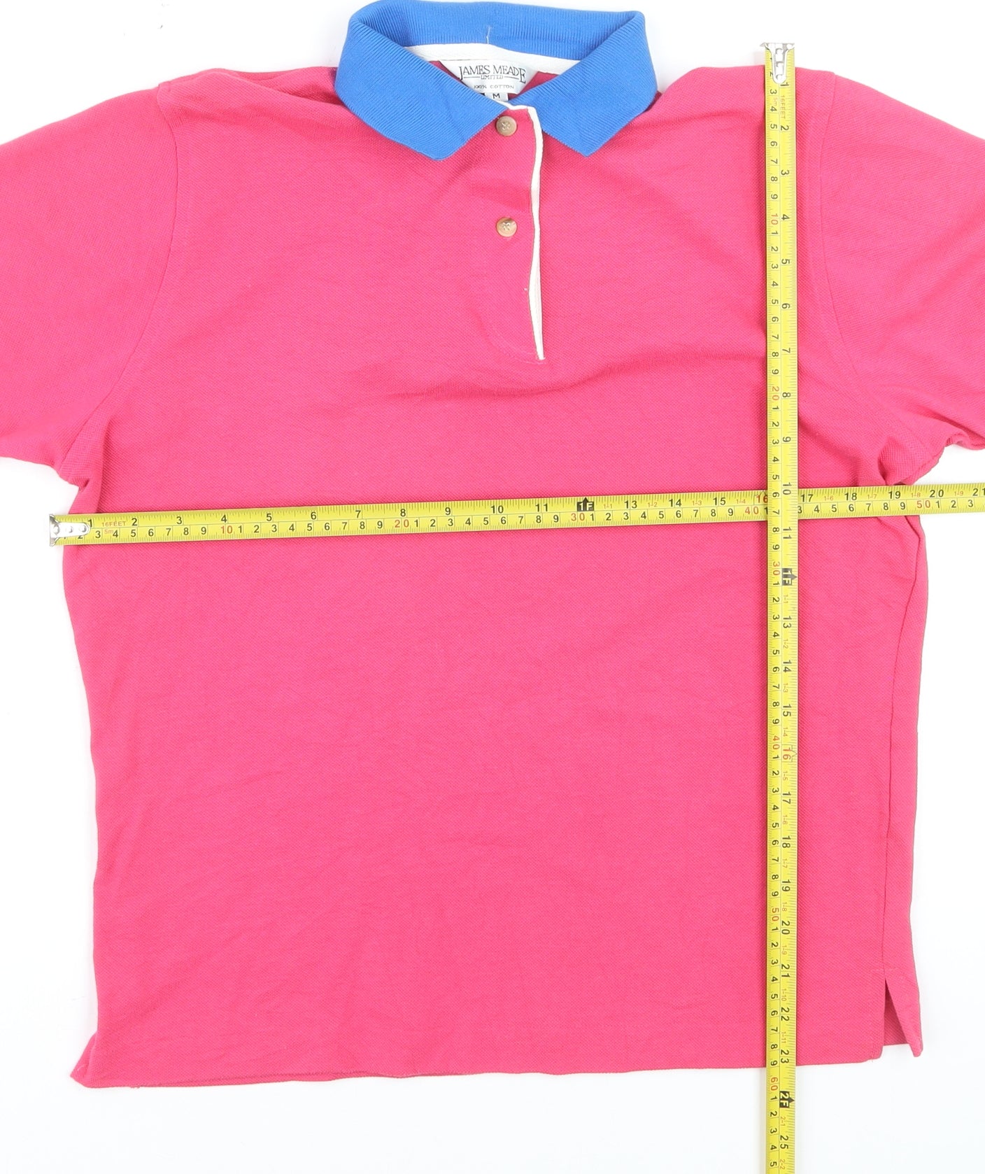 James Meade Men's Pink Cotton Polo Shirt Medium Short Sleeve