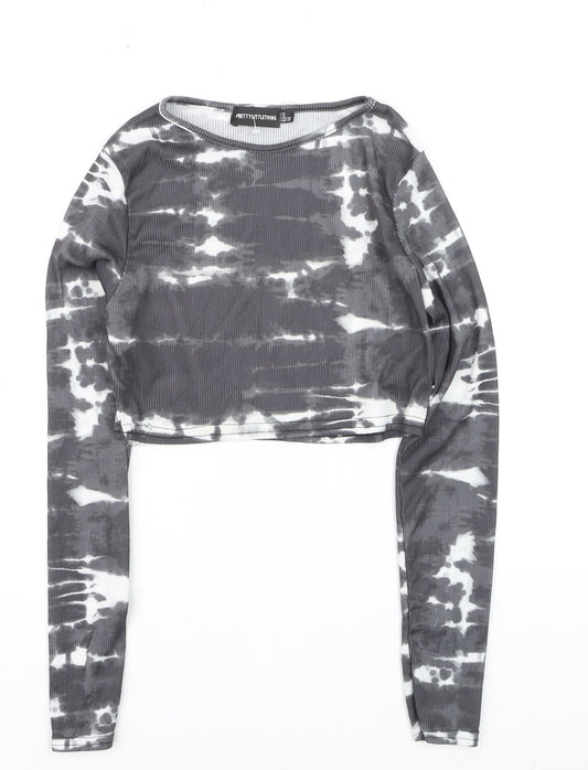 PrettyLittleThing Women’s Grey Tie-Dye Cropped Long Sleeve T-Shirt UK 8