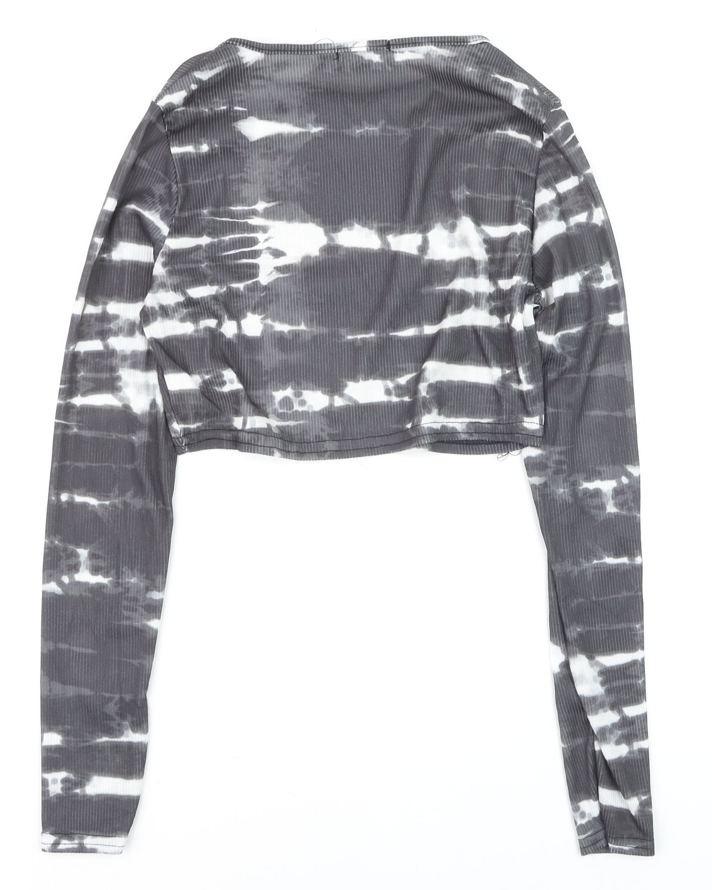 PrettyLittleThing Women’s Grey Tie-Dye Cropped Long Sleeve T-Shirt UK 8