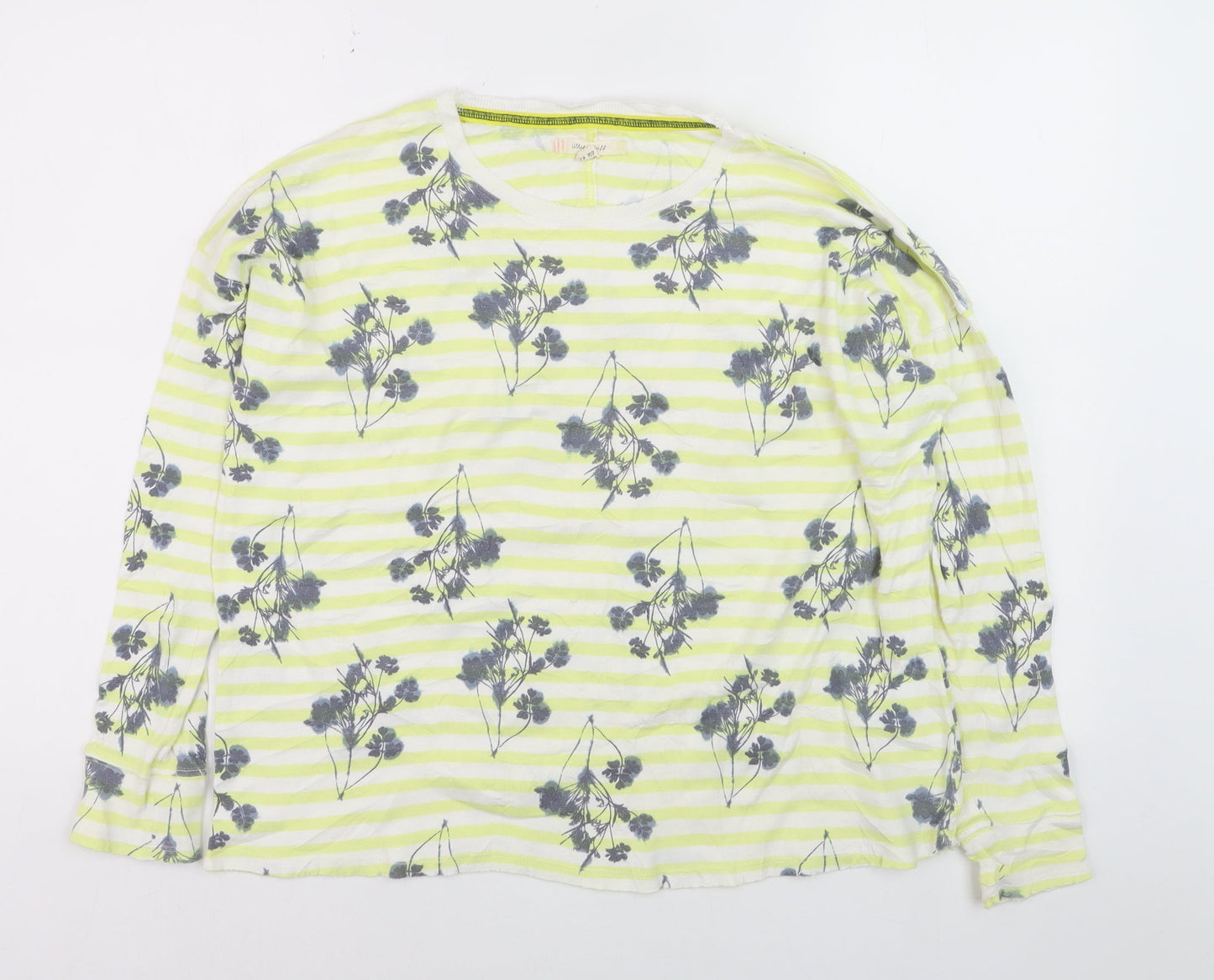 White Stuff Womens Multicoloured Floral Stripe Cotton Long Sleeve T-Shirt Size 14