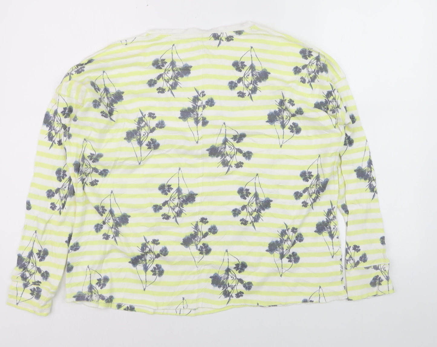 White Stuff Womens Multicoloured Floral Stripe Cotton Long Sleeve T-Shirt Size 14