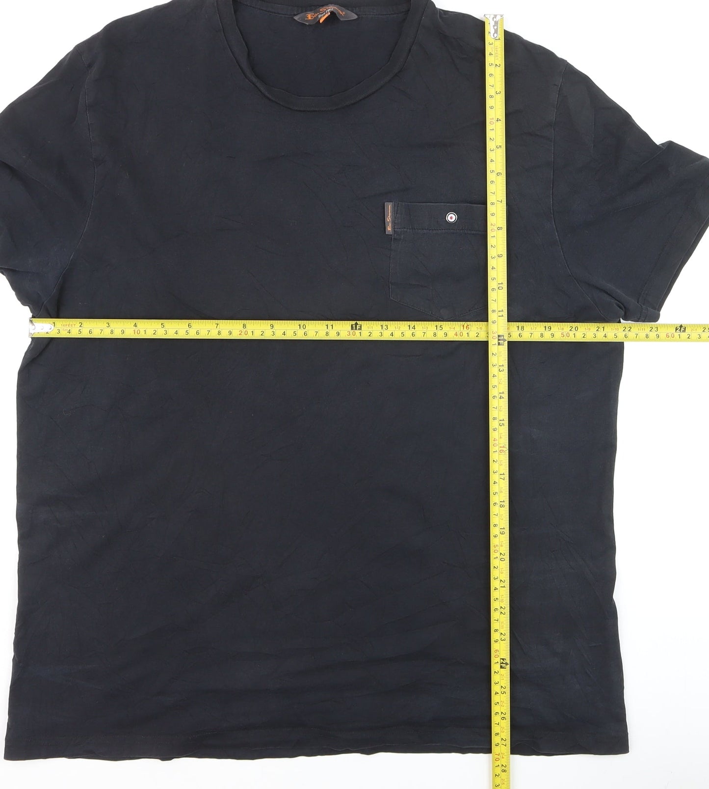 Ben Sherman Men's Black Cotton Crew Neck XL Pocket T-Shirt