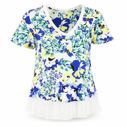 Marks & Spencer Women's Multicoloured Floral V-Neck Short Sleeve Tunic Top Size 8