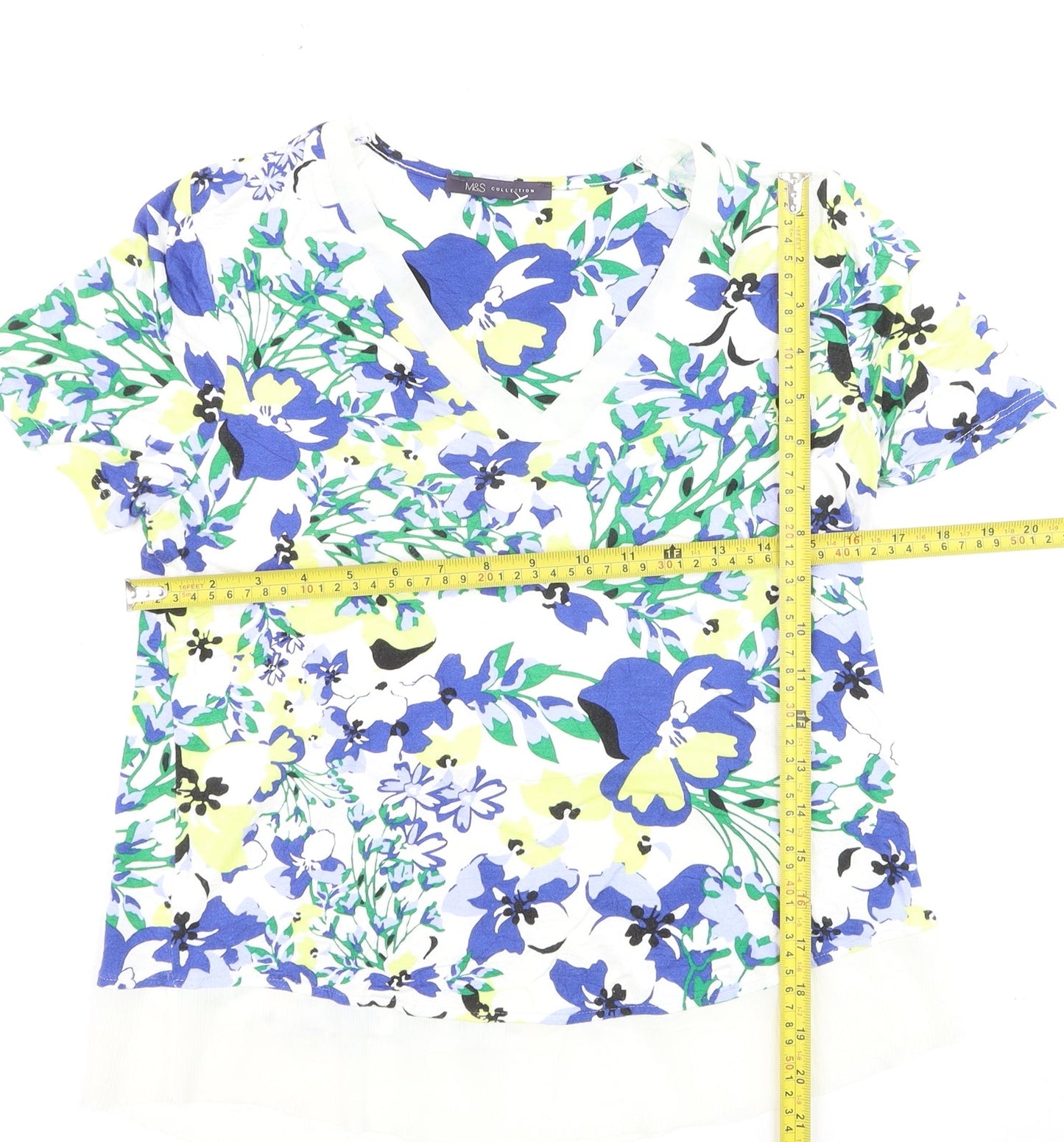 Marks and Spencer Women's Multicoloured Floral V-Neck Short Sleeve Tunic Top Size 8