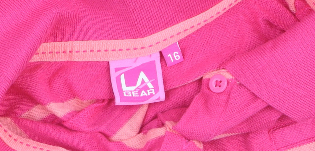 LA Gear Womens Pink Striped Polo Shirt Size 16 Short Sleeve