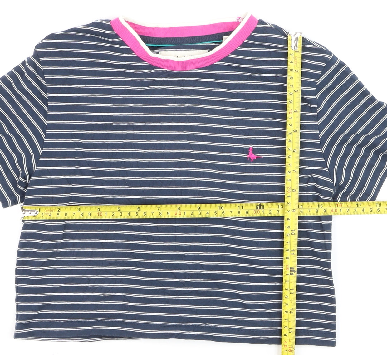 Jack Wills Women's Blue Striped Cropped Cotton T-Shirt UK 12