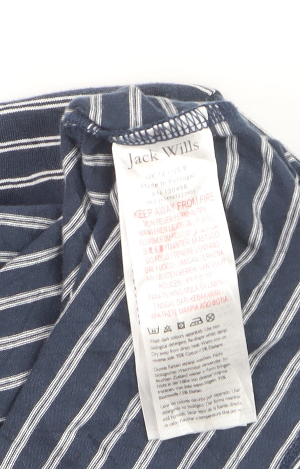 Jack Wills Women's Blue Striped Cropped Cotton T-Shirt UK 12
