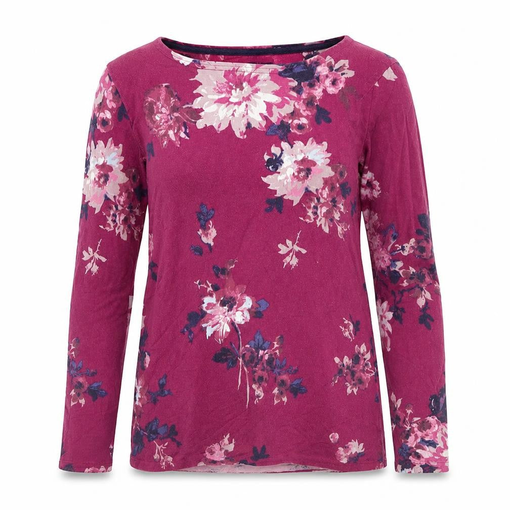 Joules Women's Pink Floral Long Sleeve Cotton Jersey T-Shirt UK 12