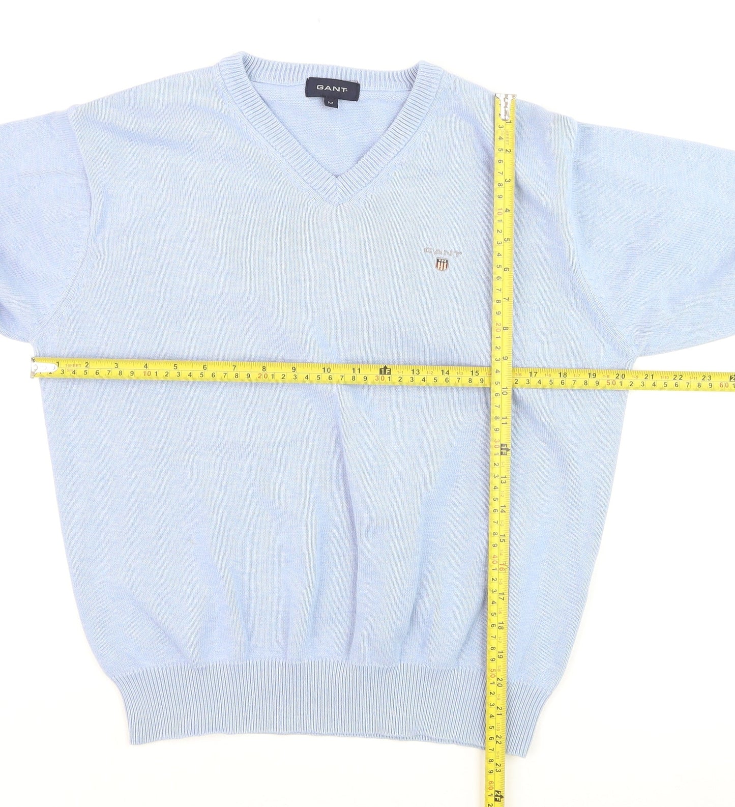 GANT Men’s Blue Cotton V-Neck Pullover Jumper M