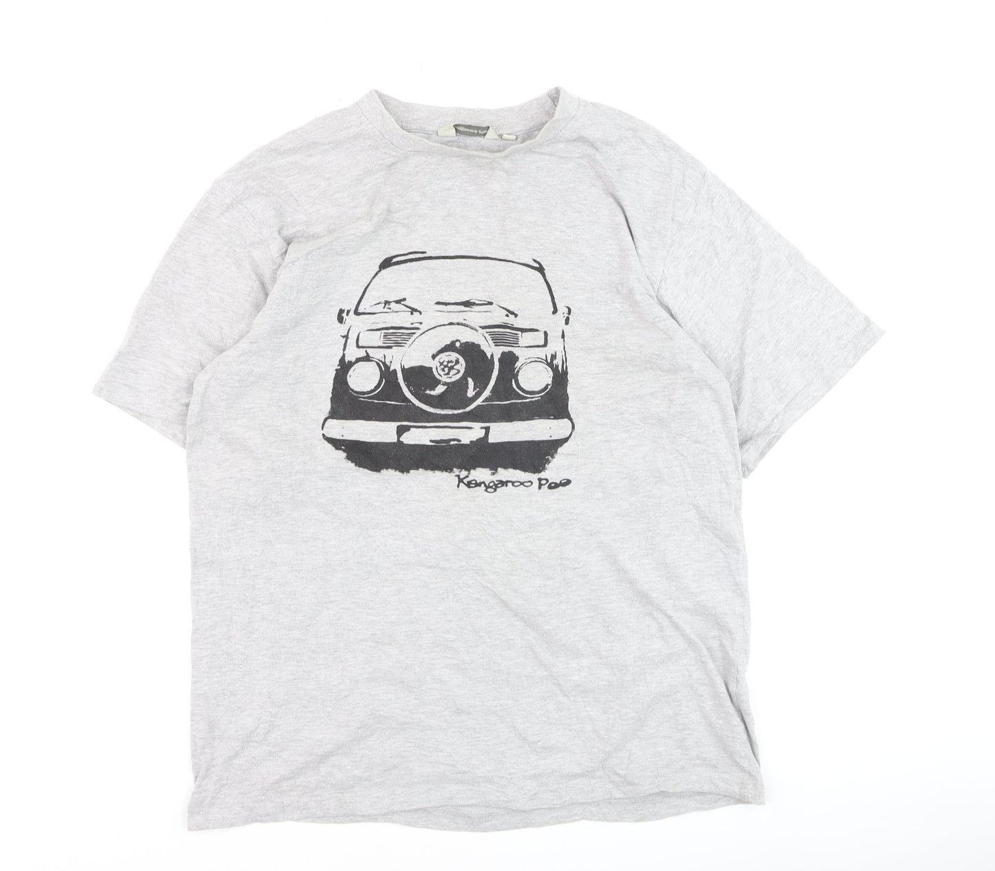 Kangaroo Poo Men's Grey Graphic Car T-Shirt Size L Cotton Blend
