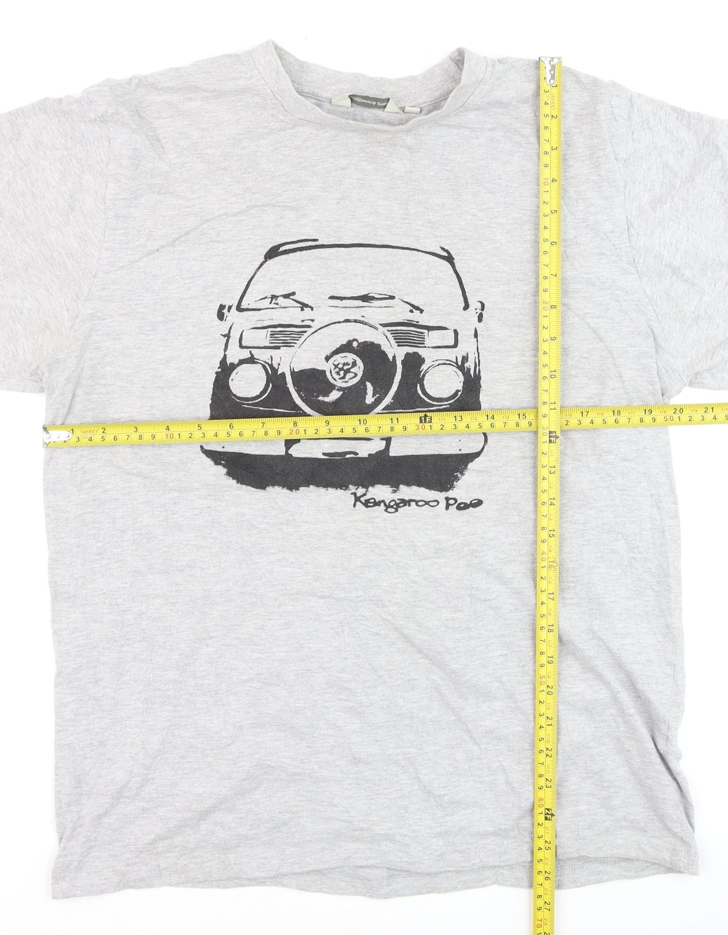 Kangaroo Poo Men's Grey Graphic Car T-Shirt Size L Cotton Blend