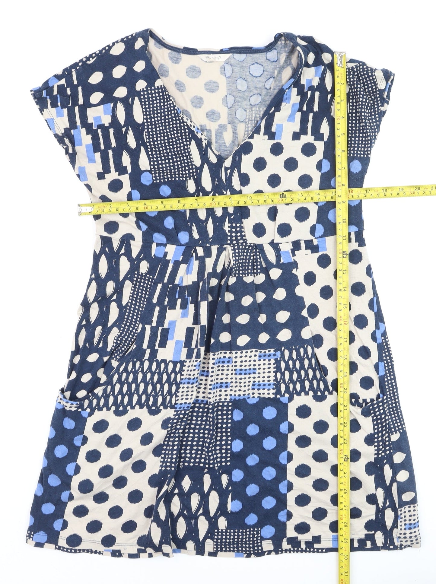 White Stuff Women’s Blue A-Line Jersey V-Neck Dress Size 12