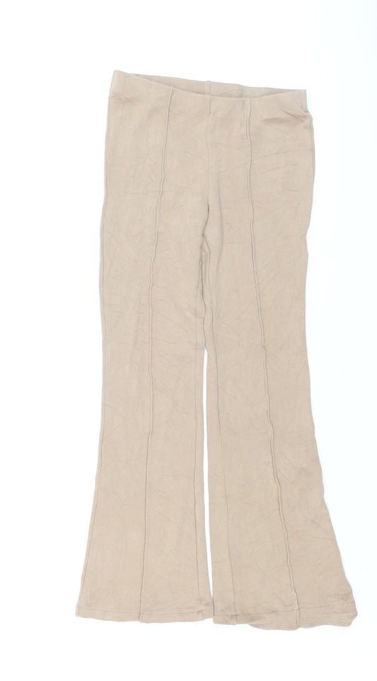 H&M Girls Beige Flared Jersey Trousers Size 9-10 Years Cotton Blend