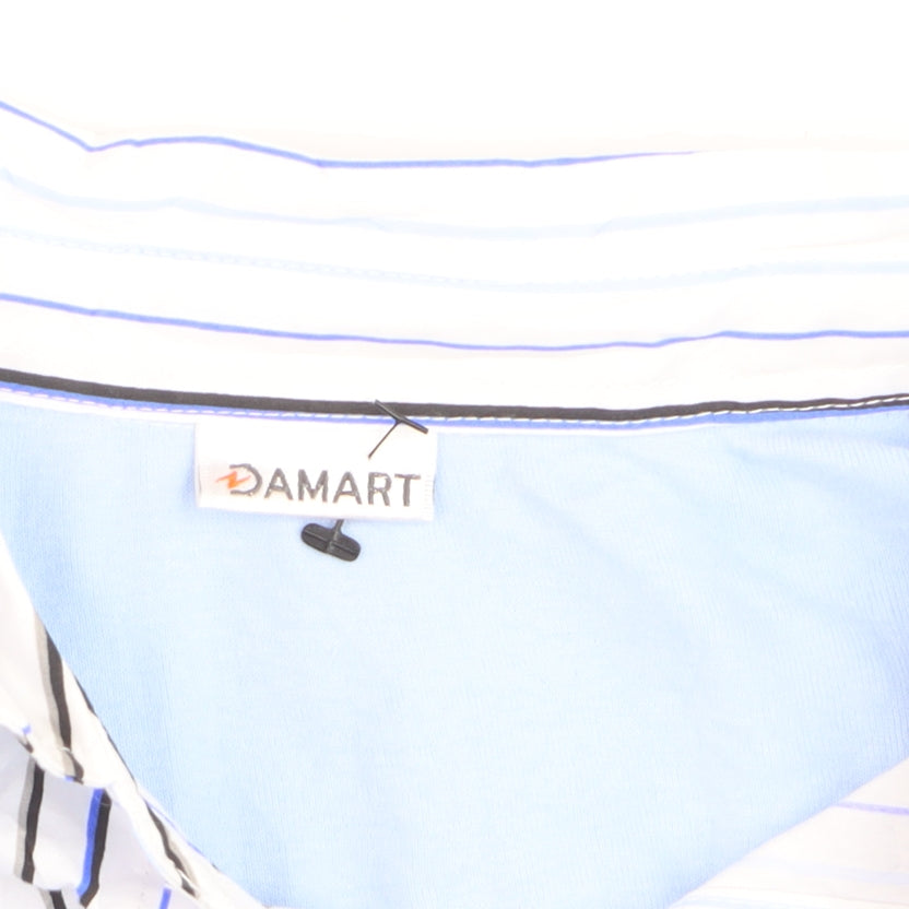 Damart Women Blue Striped Collar Cotton 3/4 Sleeve Button-Up Top Size 14/16