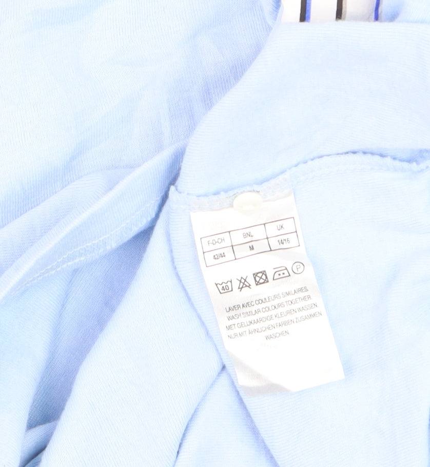Damart Women Blue Striped Collar Cotton 3/4 Sleeve Button-Up Top Size 14/16