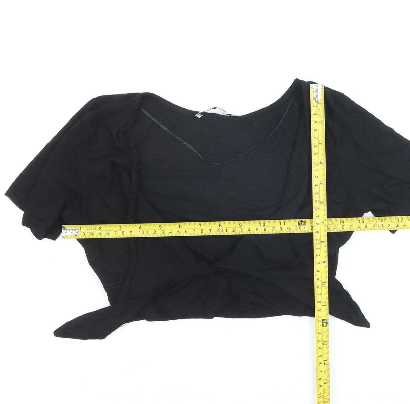 Pull&Bear Women’s Black Wrap Blouse Medium Short Sleeve Jersey Top