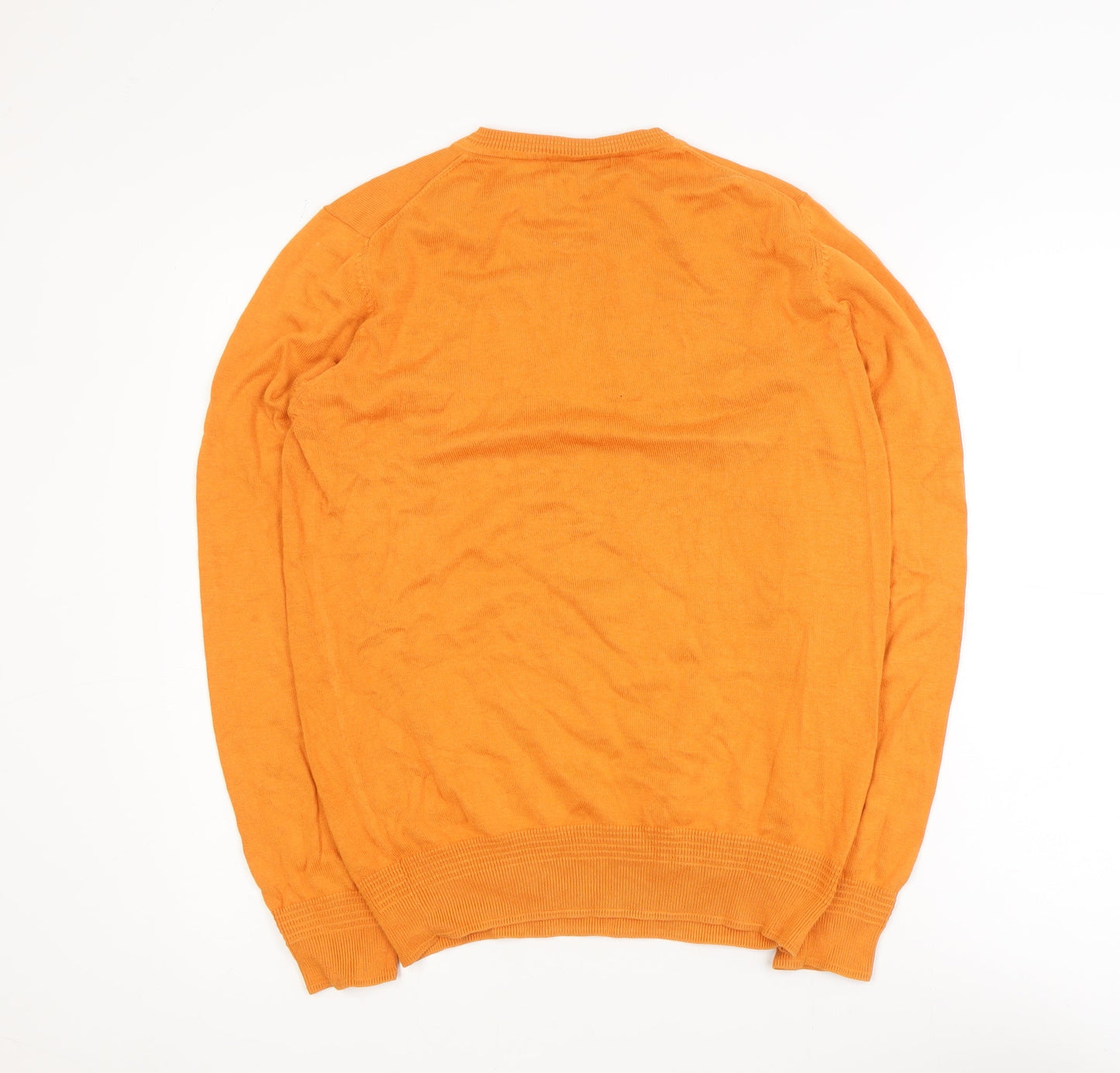 Lyle & Scott Mens Orange V-Neck Cotton Knit Pullover Sweatshirt M