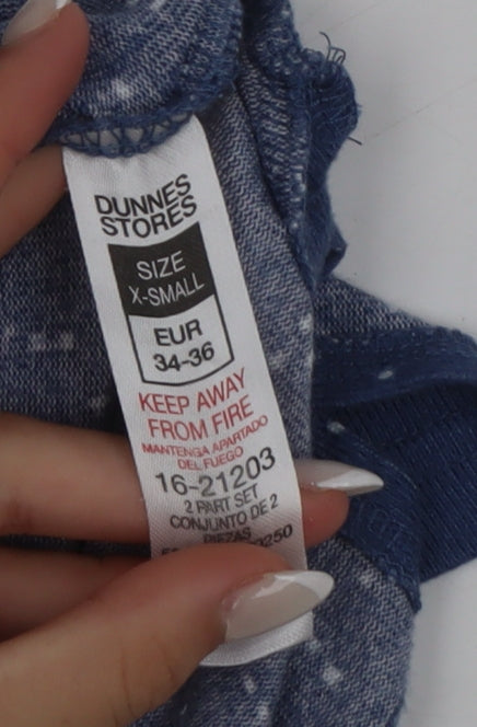 Dunnes Stores Women's Blue Star Print Long Sleeve Jersey T-Shirt XS