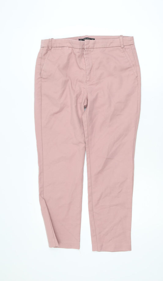 Zara Womens Pink Chino Trousers Size 12 Slim Fit Cotton