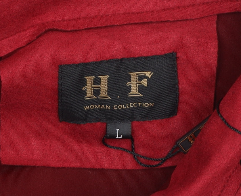 H.F Women Red Knee Length Shirt Dress Size L Belted Collared Workwear