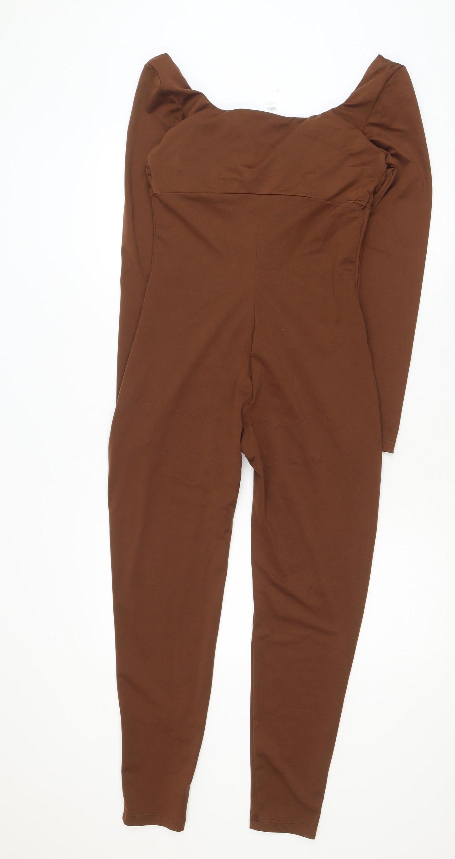 Popilush Women’s Brown Long Sleeve Square Neck Catsuit Size L