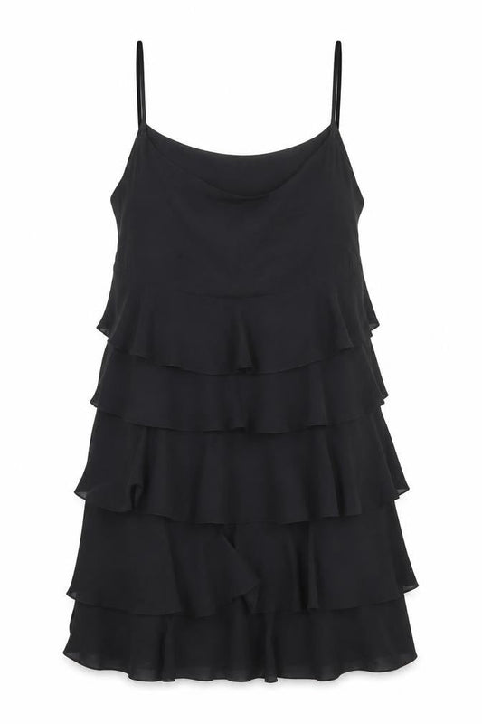 G2000 Women Black Ruffle Layered Chiffon Slip Dress Size 12