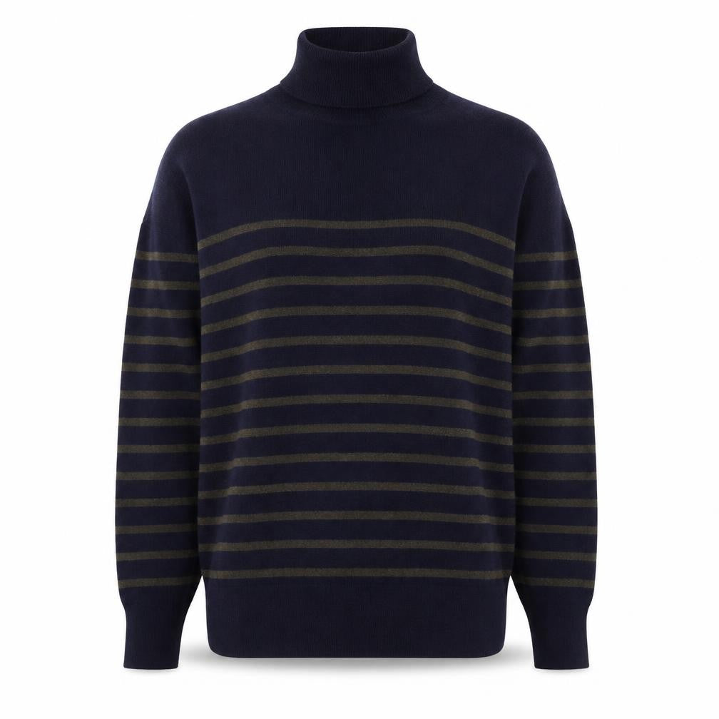 Zara Womens Navy Striped Wool Roll Neck Jumper Size M-L