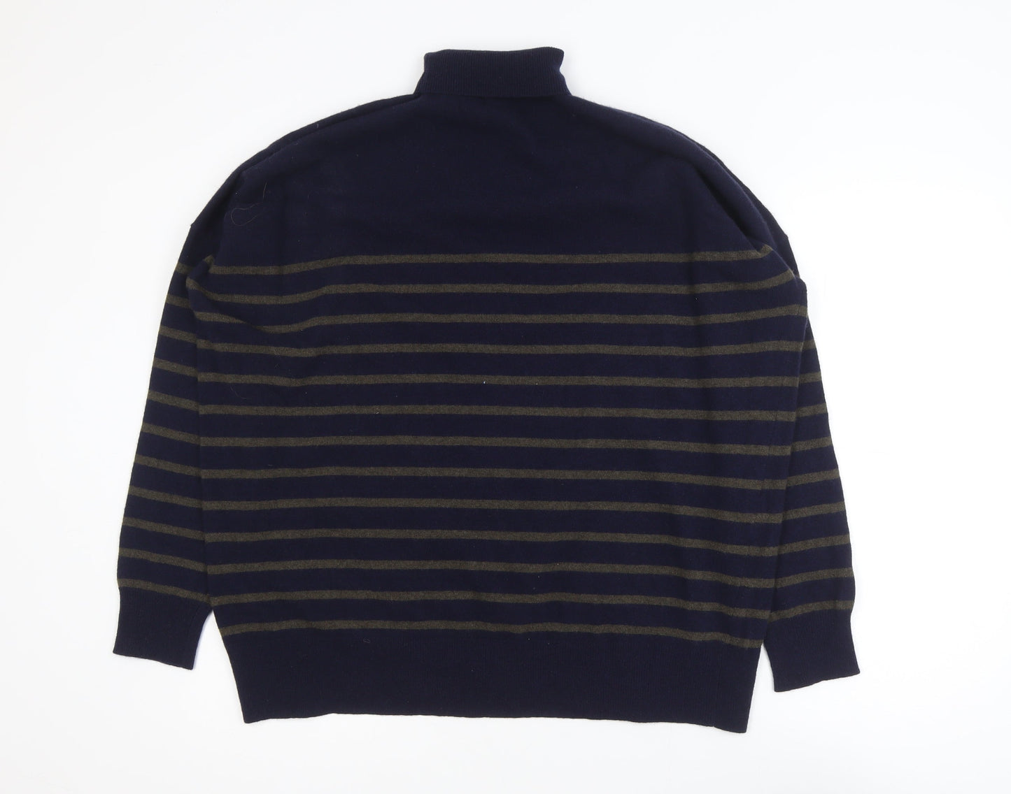 Zara Womens Navy Striped Wool Roll Neck Jumper Size M-L