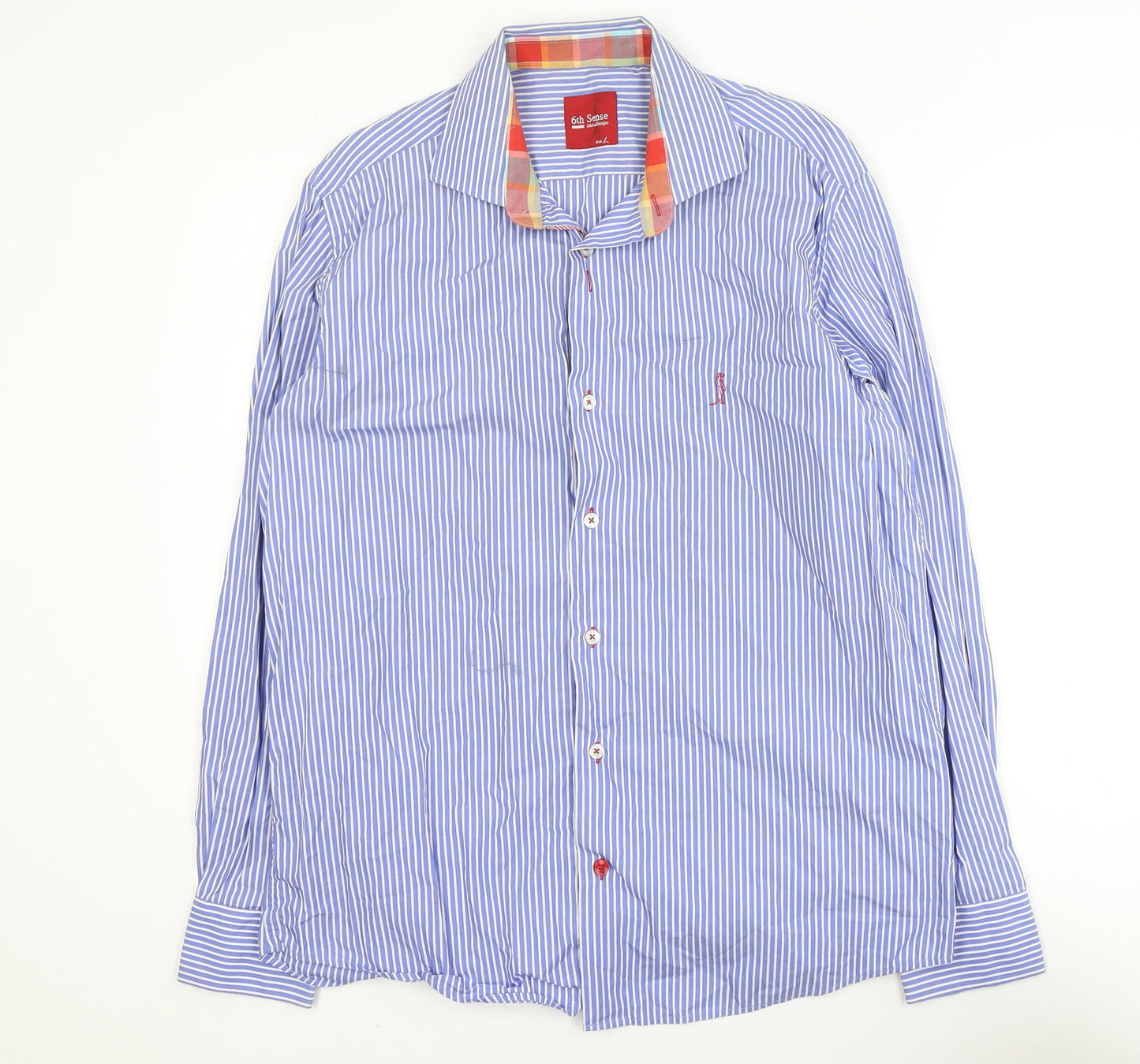 6th Sense Blue Striped Long Sleeve Cotton Button-Up Shirt L