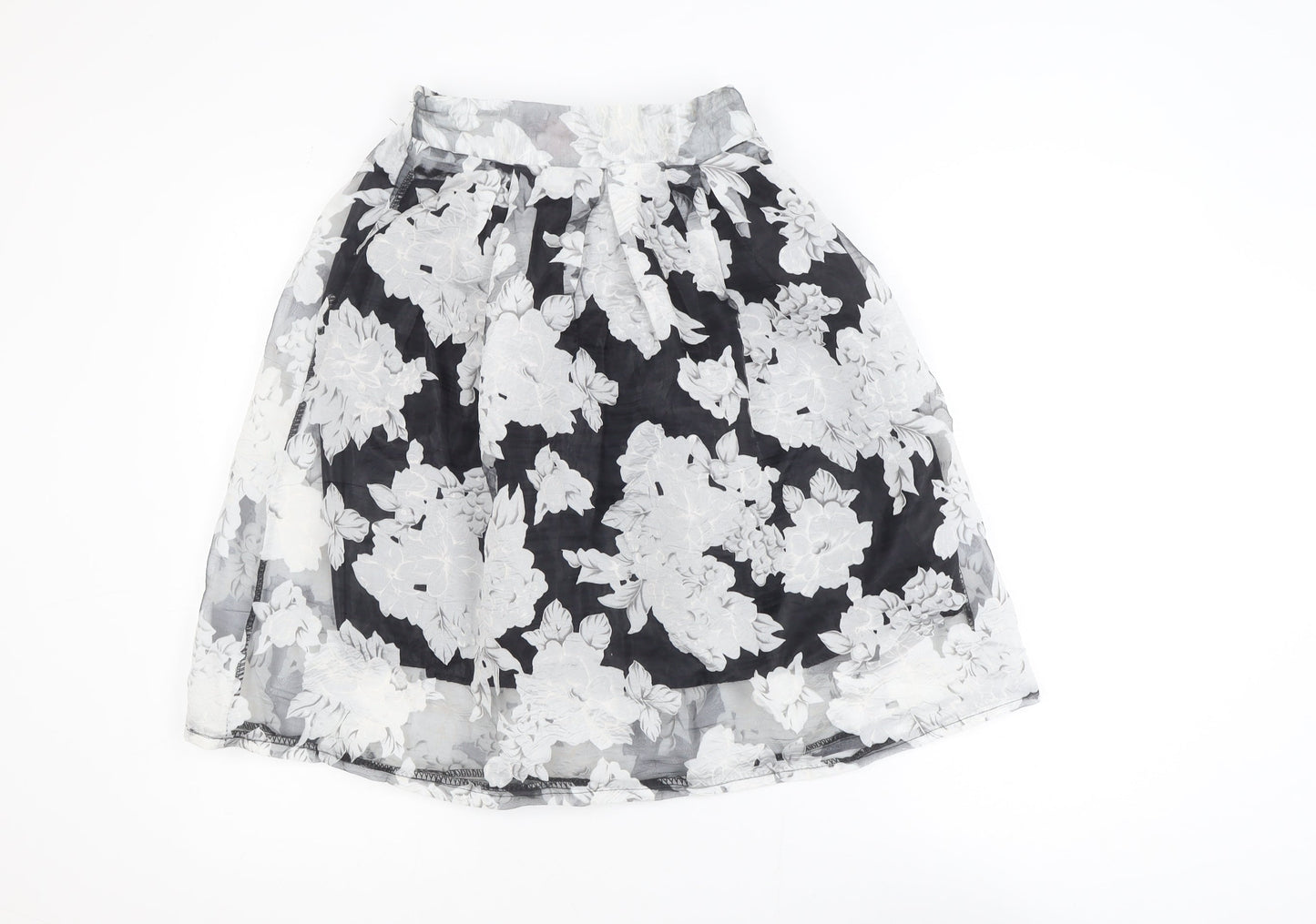 Rosie Fortescue Women Black Floral A-Line Skirt S Knee Length
