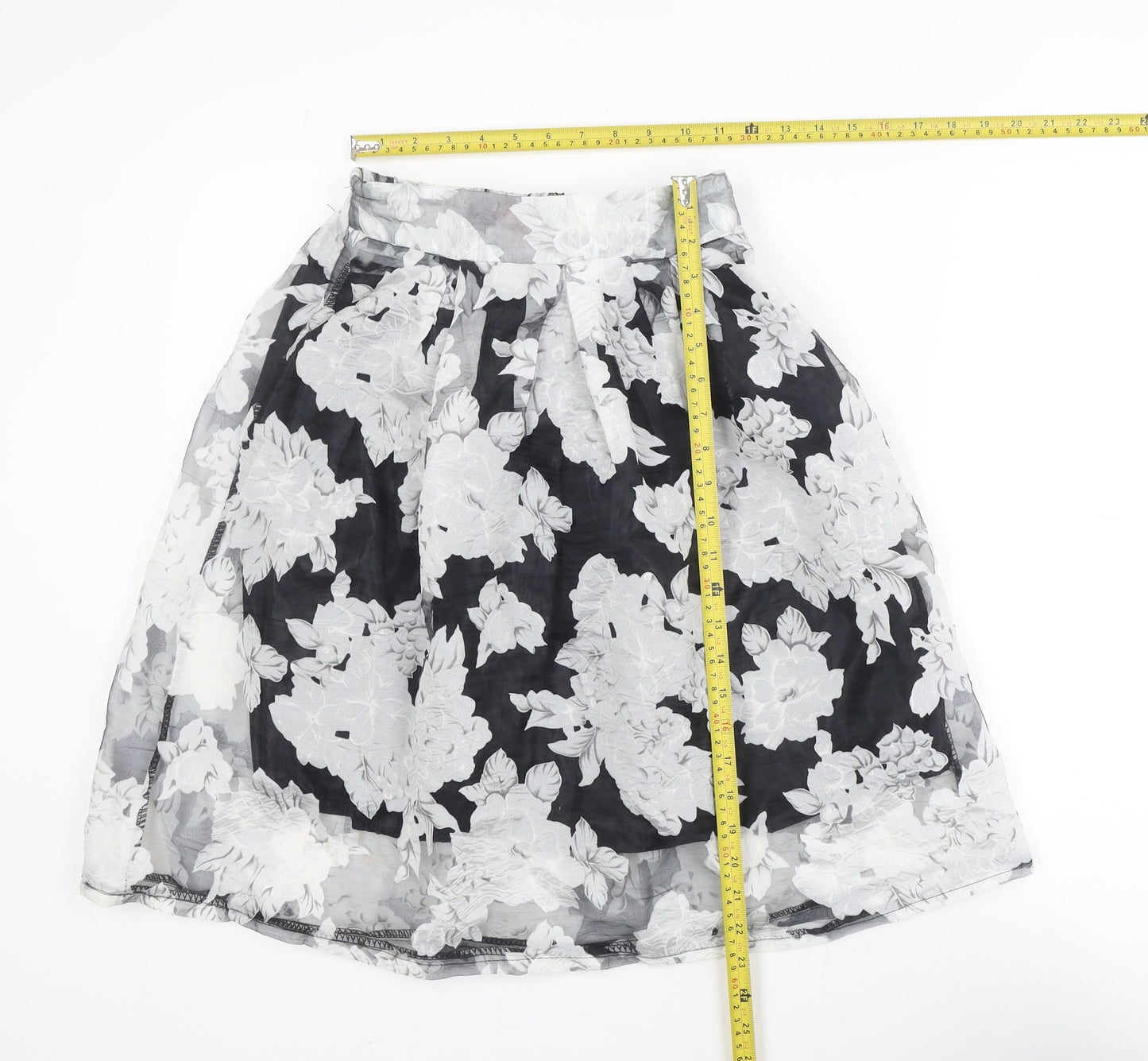 Rosie Fortescue Women Black Floral A-Line Skirt S Knee Length