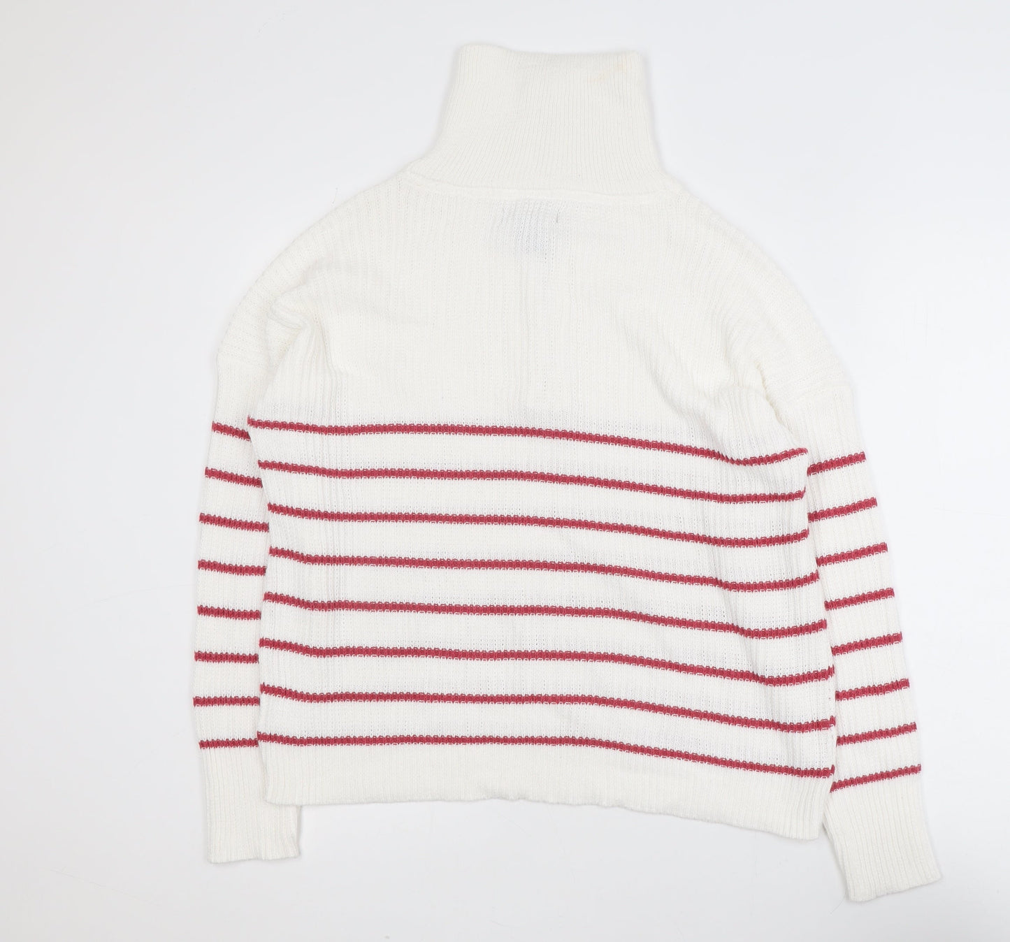 Rachel Zoe Women White Striped High Neck Half Zip Jumper Size L