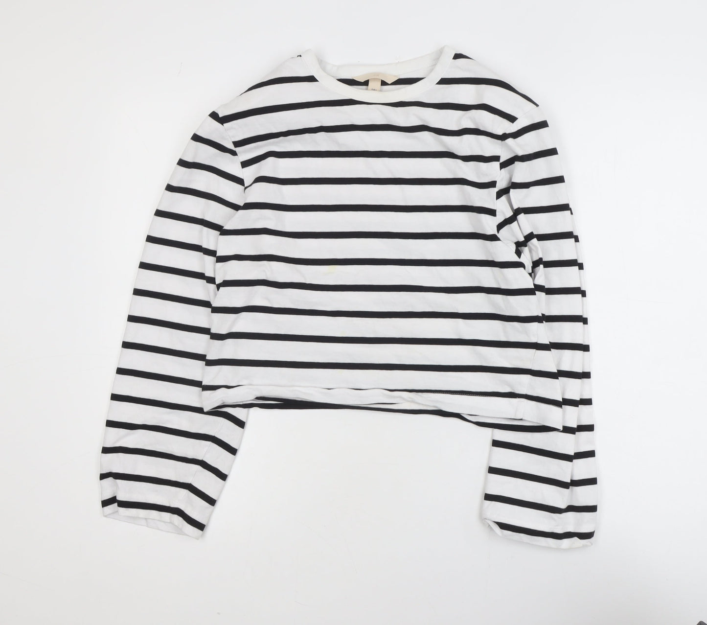 H&M Women’s White Black Striped Long Sleeve Cotton T-Shirt Size S
