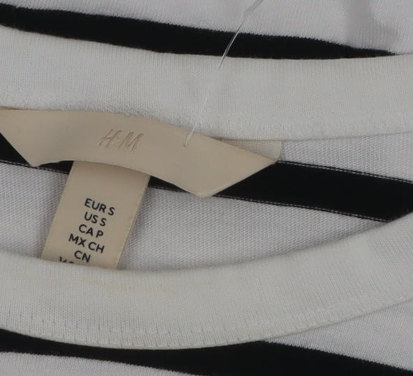 H&M Women’s White Black Striped Long Sleeve Cotton T-Shirt Size S