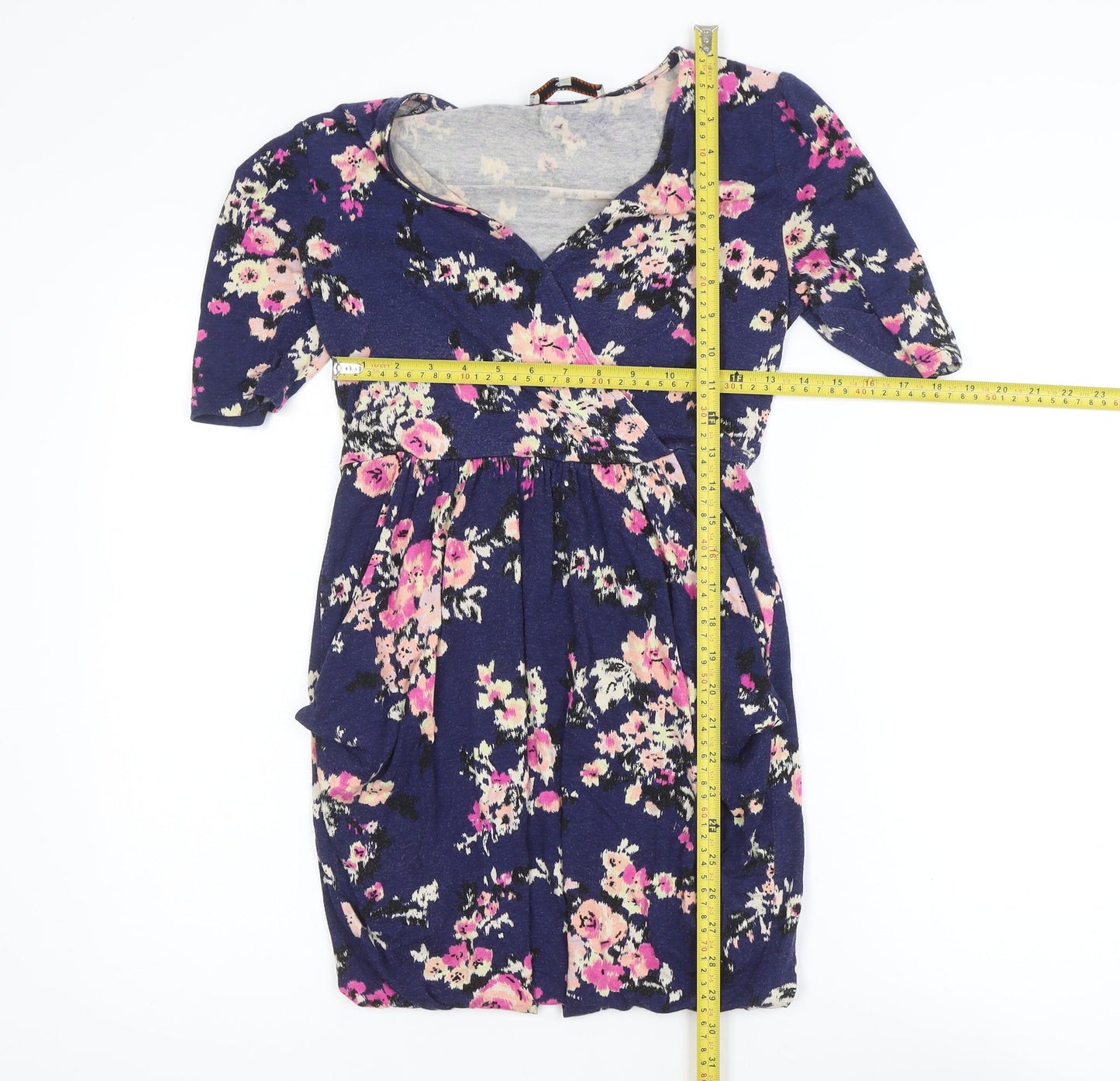 Billie & Blossom Women's Blue Floral V-Neck Wrap Dress Size 8