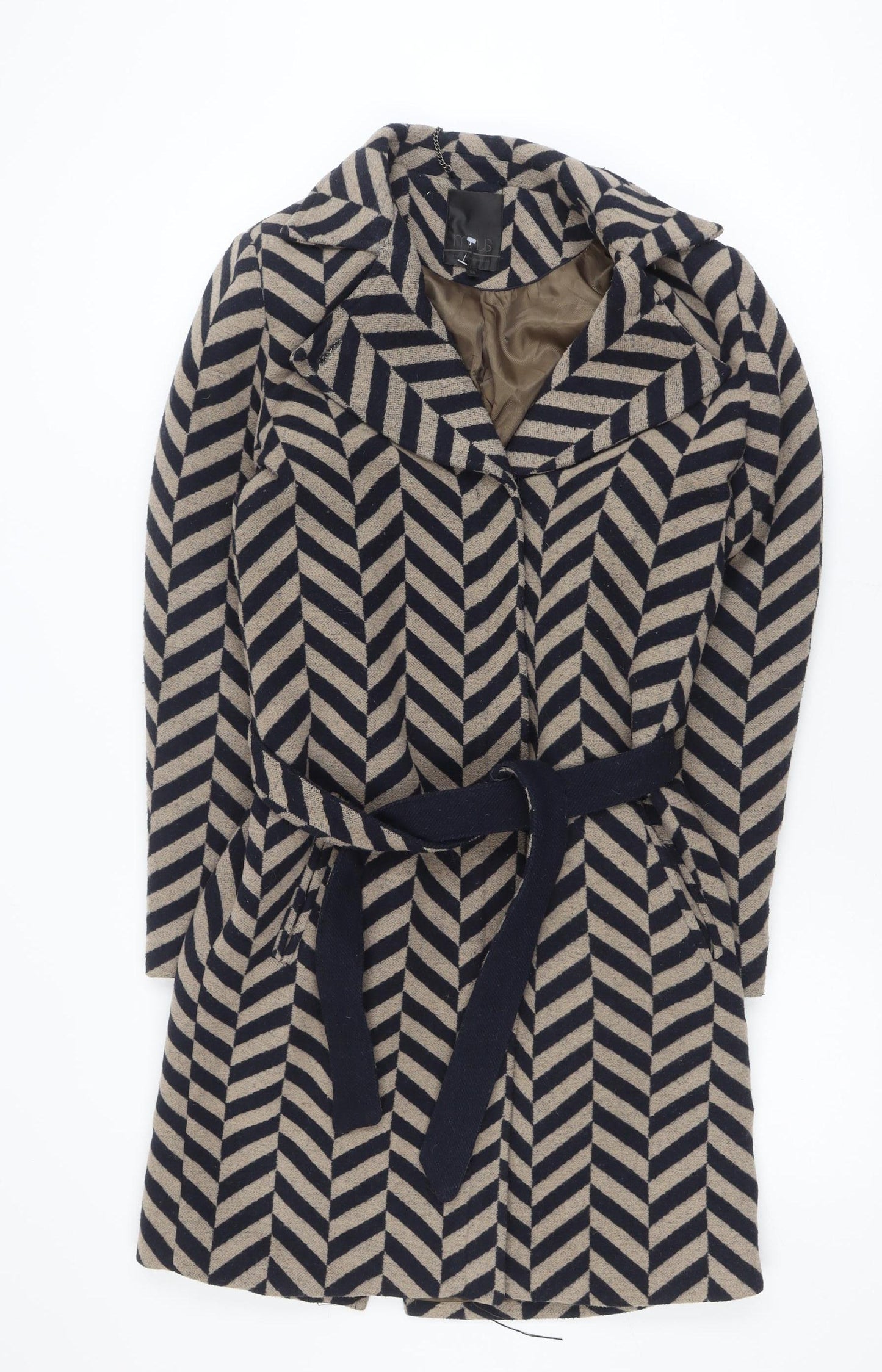 Minus Women’s Beige & Navy Wool Blend Belted Trench Coat Size 8